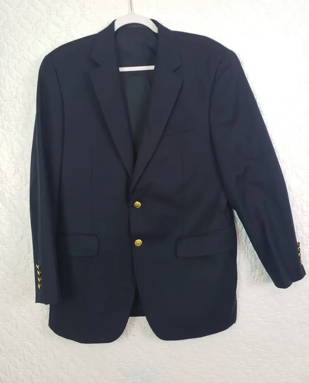 Lauren Ralph Lauren Blazer Meas 40R Navy Blue Wool Gold Buttons Business